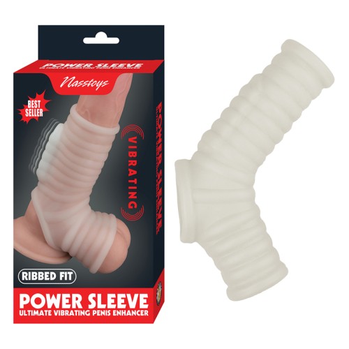 Power Sleeve Ribbed Aumentador Vibrador Nasstoys Blanco