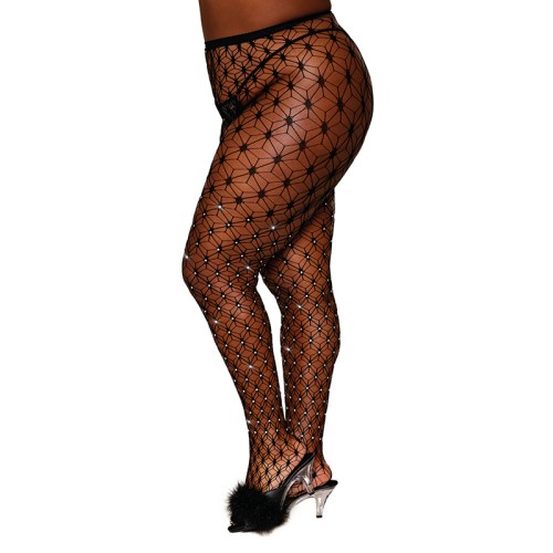 Dreamgirl Rhinestone Black Queen Size Pantyhose