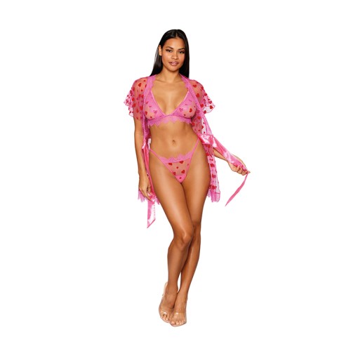 Dreamgirl Flocked Heart Mesh and Lace Set Peony XL