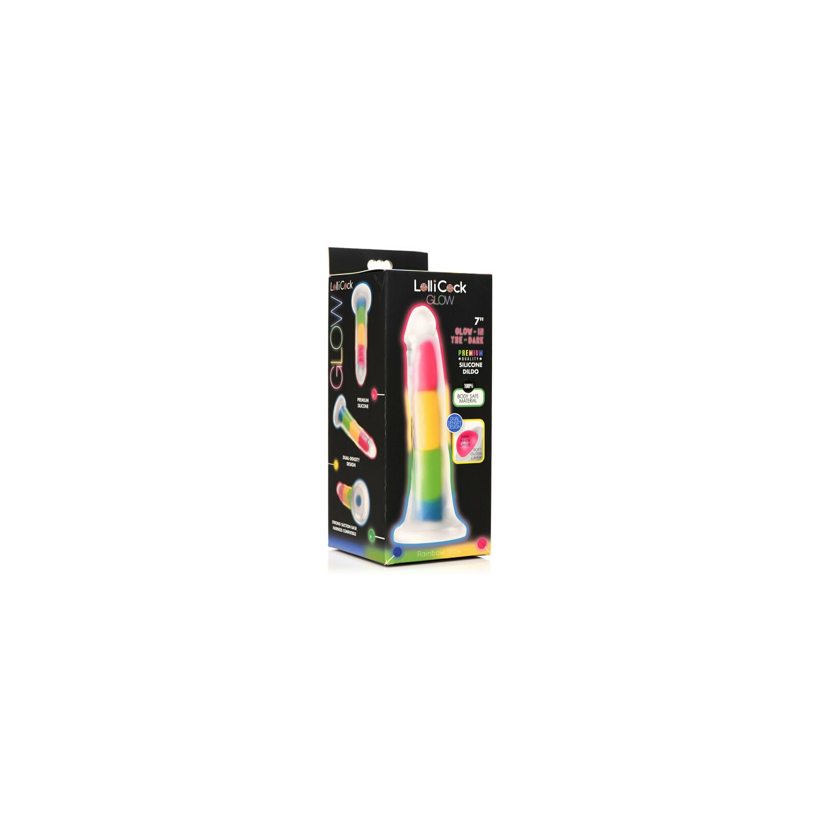 Glow in the Dark Rainbow Lollicock Dildo 7 Inches