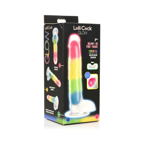 Dildo de Silicona Lollicock 7 in. Arcoíris Brilla en la Oscuridad - Diversión y Placer