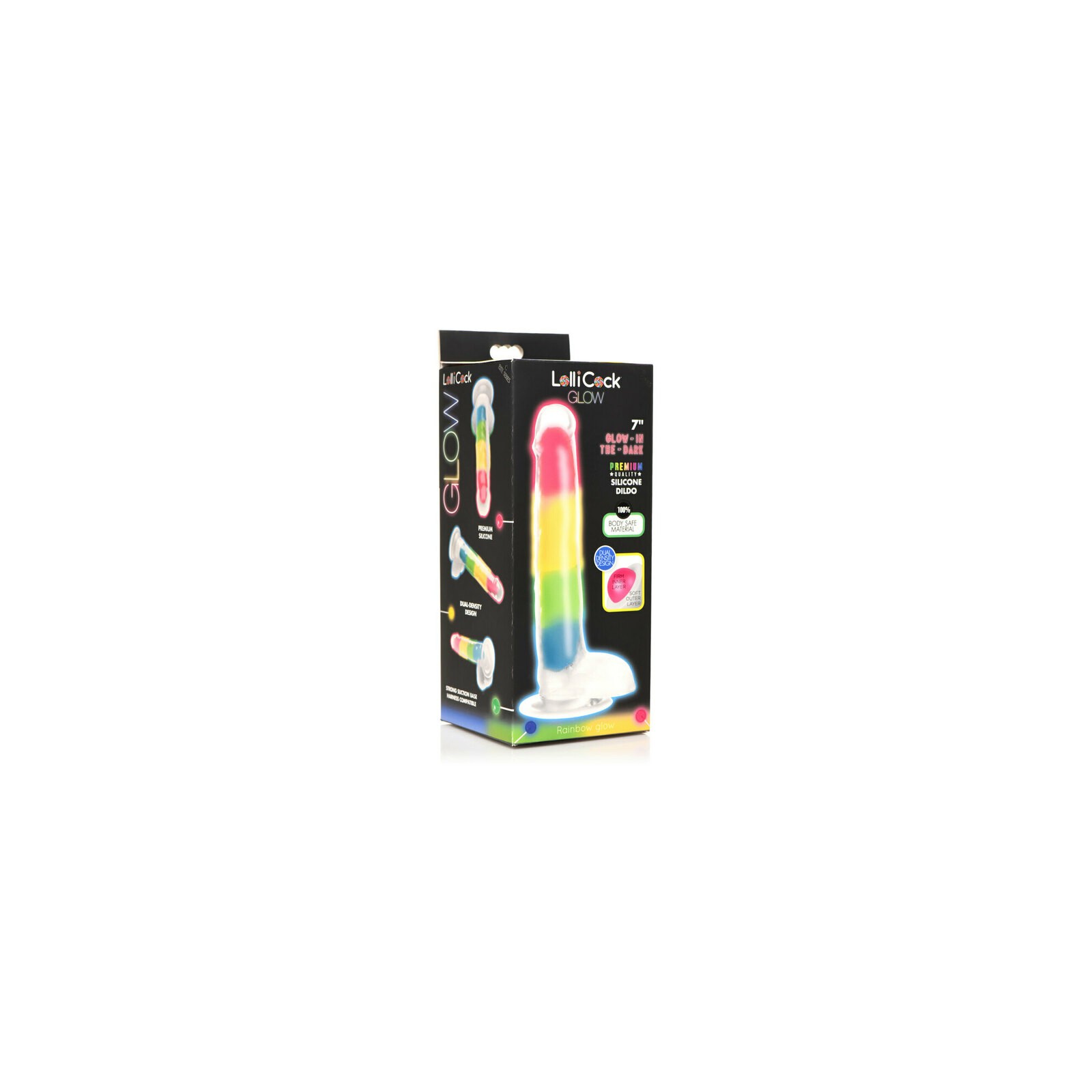 Dildo de Silicona Lollicock 7 in. Arcoíris Brilla en la Oscuridad - Diversión y Placer