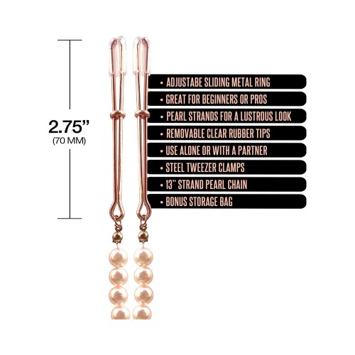 Nixie Pearl Drop Beaded Tweezer Nipple Clamps Rose Gold