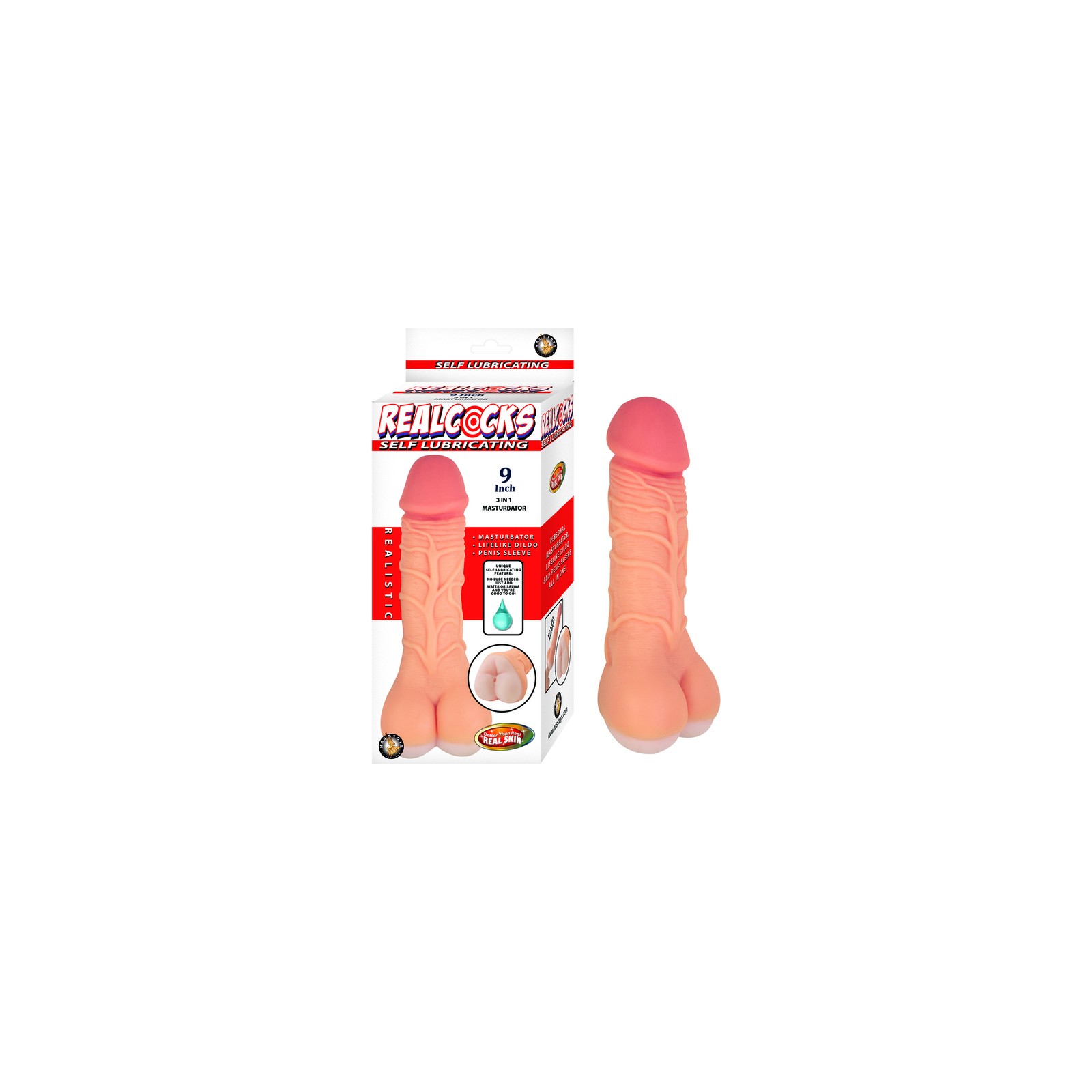 Realcocks Self Lubricating 9 in. 3-in-1 Masturbator Beige