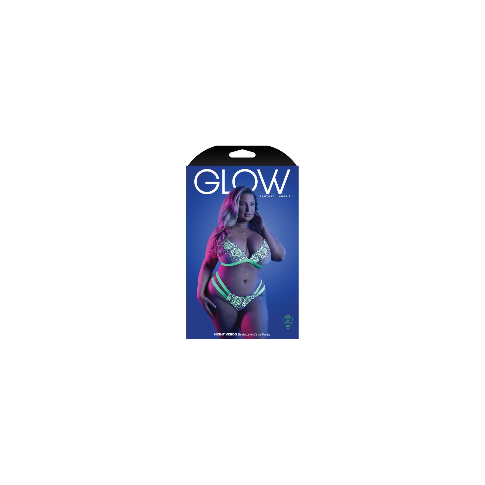 Glow Night Vision Lace Bralette & Panty White Queen Size