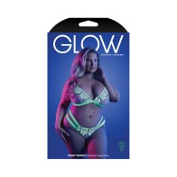 Glow Night Vision Lace Bralette & Panty White Queen Size