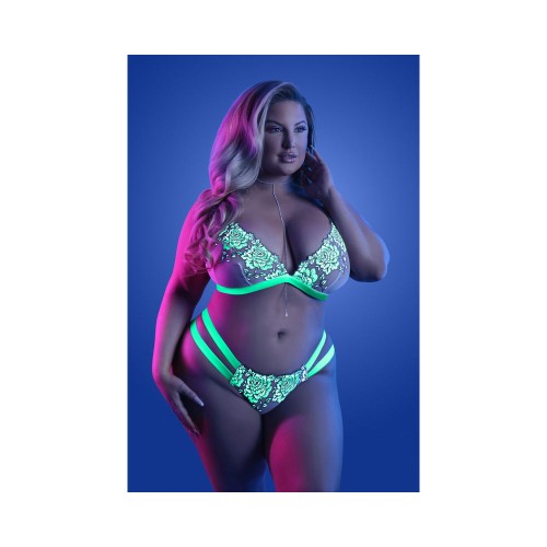 Glow Night Vision Lace Bralette & Panty White Queen Size