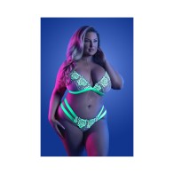 Glow Night Vision Lace Bralette & Panty White Queen Size