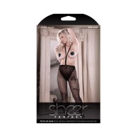 Fantasy Lingerie Sheer Truth Or Dare Stockings & Pasties Black Set