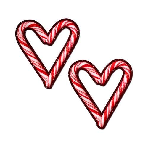 Pastease Peek-A-Boob Candy Cane Heart Pasties - Holiday Fun