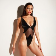 Oh La La Cheri Limitless Soft Cup High Leg Vinyl and Mesh Teddy L/XL