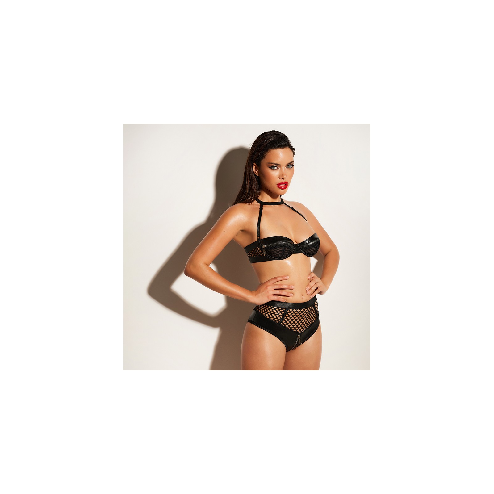 Oh La La Cheri Fearless Faux Leather and Fishnet Set M