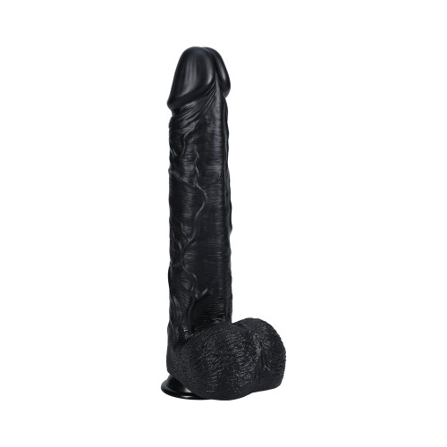 Dildo RealRock Extra Largo de 15 in. con Testículos Negro - Placer Máximo