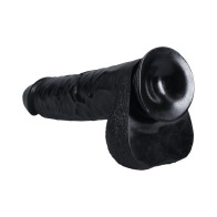 Dildo RealRock Extra Largo de 15 in. con Testículos Negro - Placer Máximo