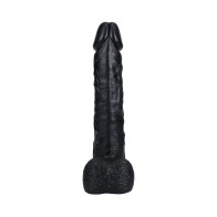 Dildo RealRock Extra Largo de 15 in. con Testículos Negro - Placer Máximo