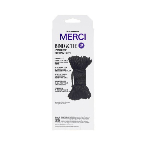 Cuerda de Bondage Merci Bind & Tie de Cáñamo de 6mm 50 ft Negra