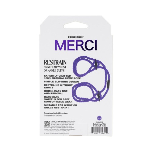 Merci Restrain Hemp Cuffs - Wrist or Ankle in Violet