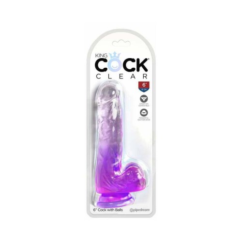 King Cock Clear 6in Purple Dildo with Balls