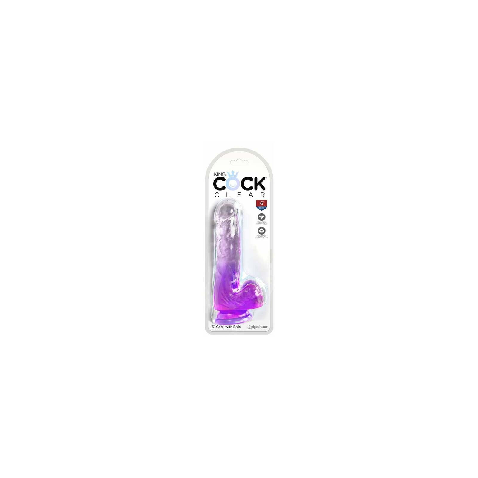 Dildo Transparente King Cock de 6in con Testículos Morado