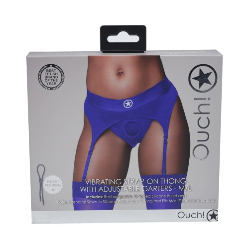 Ouch! Vibrating Strap-on Thong with Adjustable Garters Blue M/L