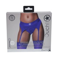 Ouch! Vibrating Strap-on Thong with Adjustable Garters Blue M/L