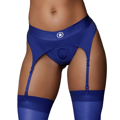 Ouch! Vibrating Strap-on Thong with Adjustable Garters Blue M/L