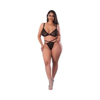 Conjunto de Sujetador y Tanga Magic Silk Glitz & Glam Negro