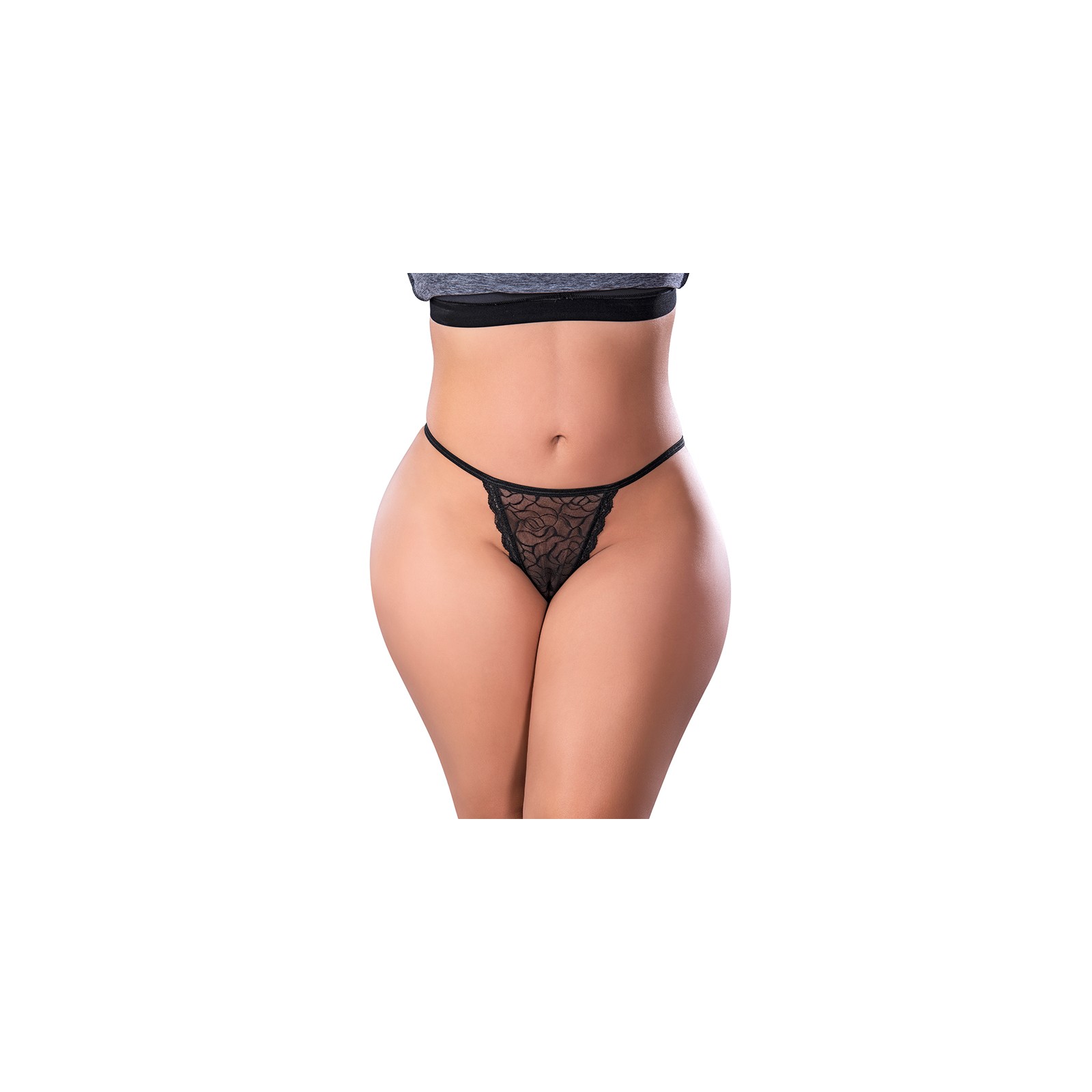 Magic Silk Soft Petals Lace Thong Black Queen Size