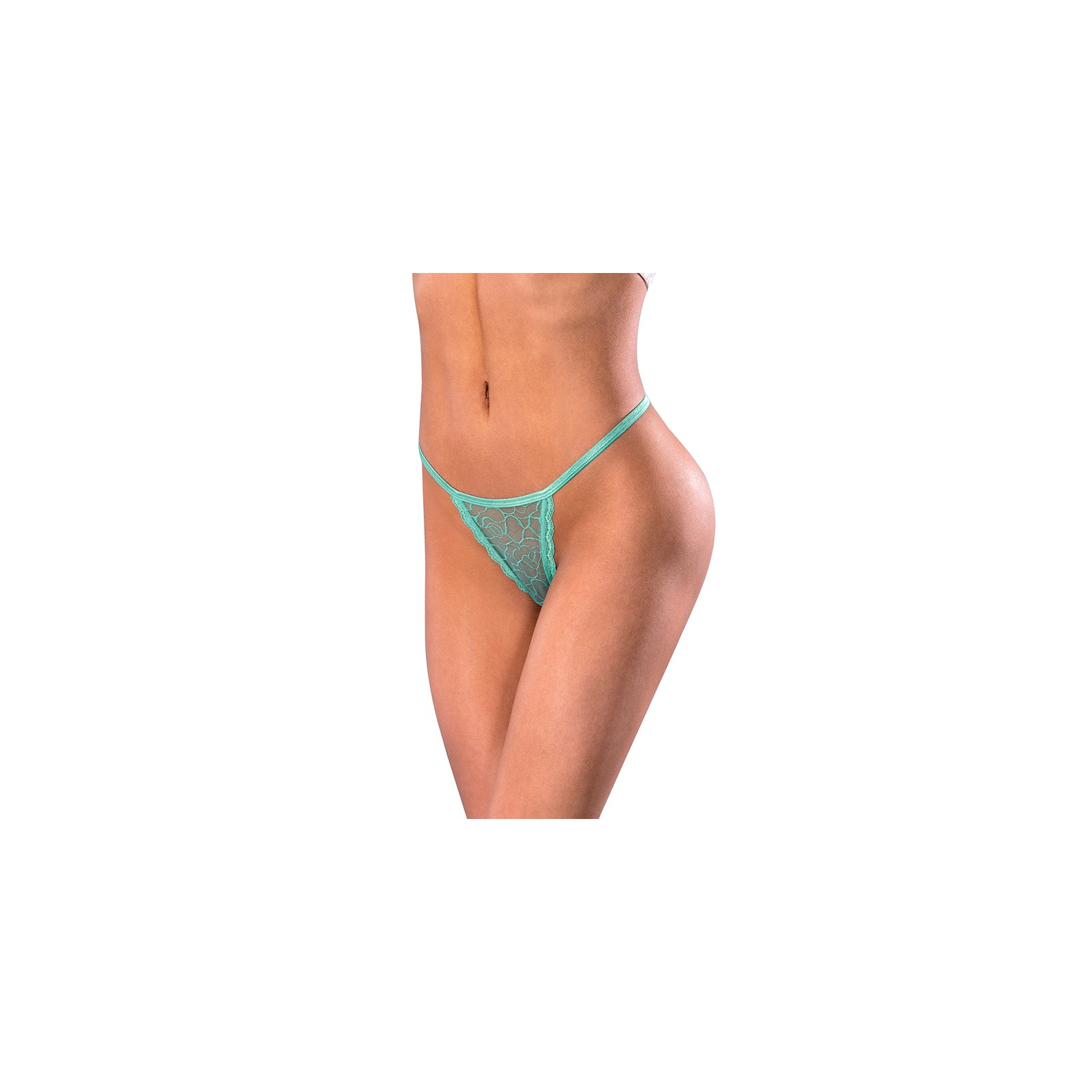 Magic Silk Soft Petals Lace Thong Aqua S/M