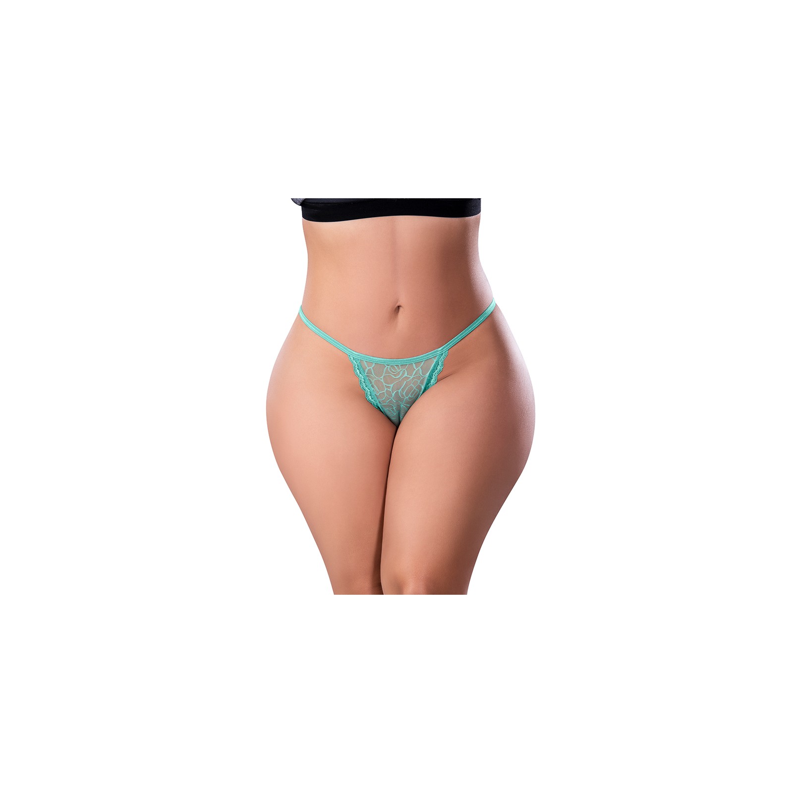 Magic Silk Soft Petals Lace Thong Aqua Queen Size