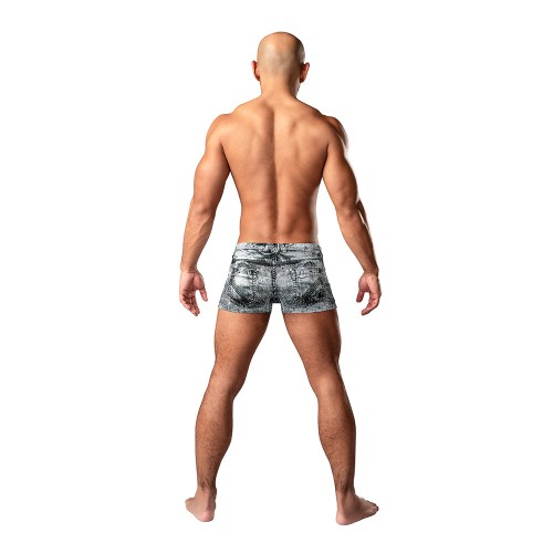 Male Power Dirty Denim Pouch Short - Comfortable Funwear for Men