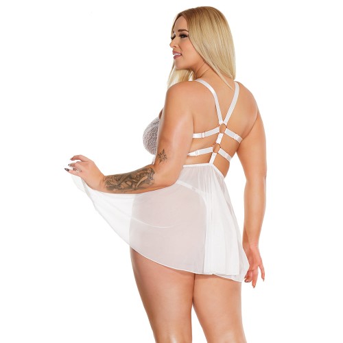 Babydoll y Thong Coquette Pleasure Collection Blanco Talla Reina