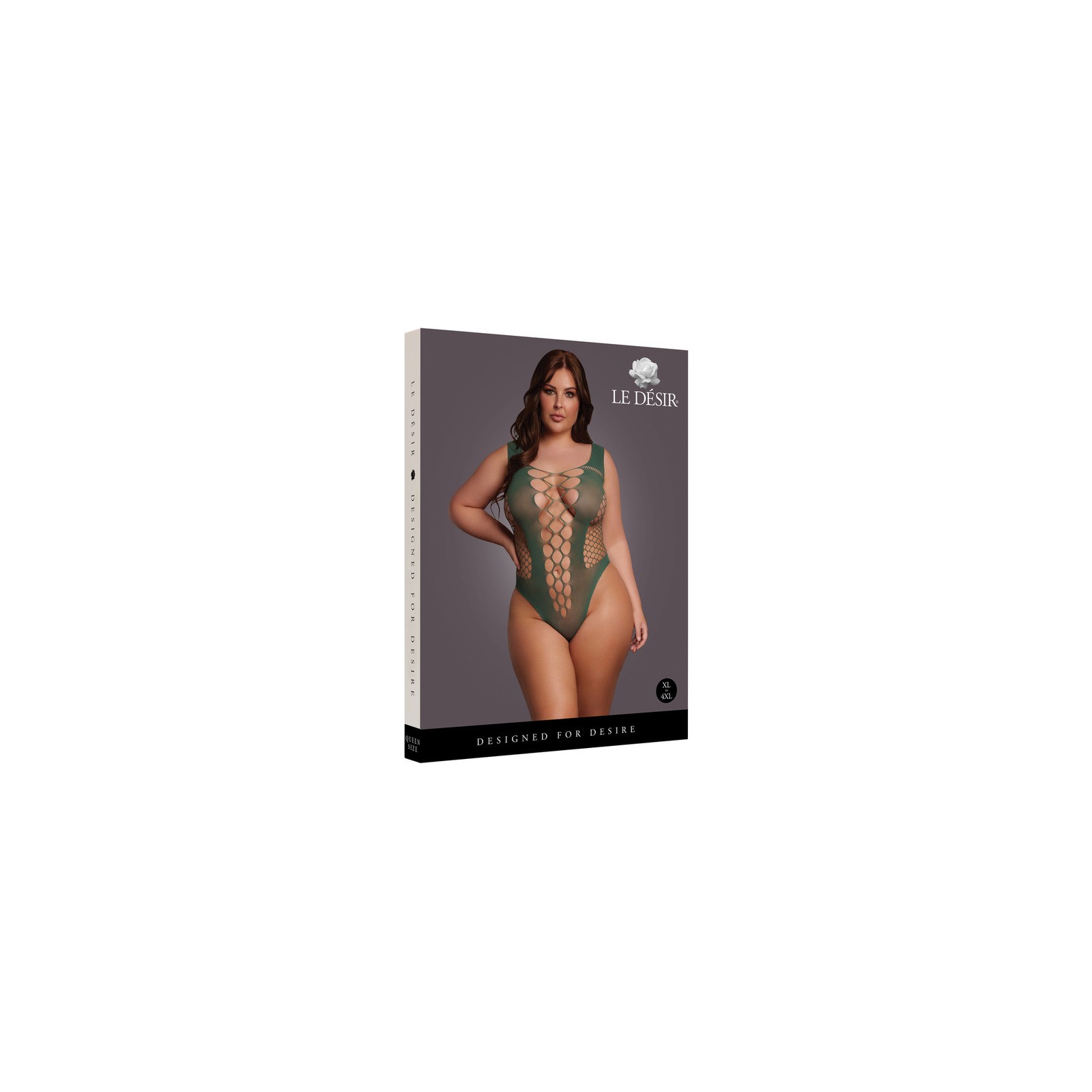 Le Desir V-Neck Teddy with Opaque Panels Midnight Green