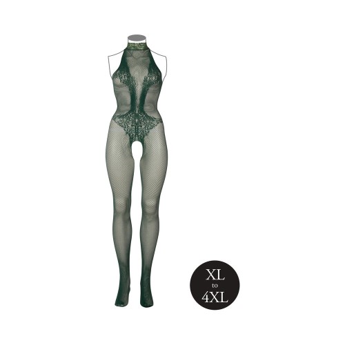 Le Desir Fishnet and Lace Bodystocking Midnight Green