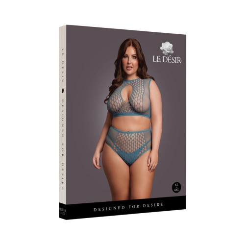 Le Desir Duo Net Key-Hole Bra Set Ocean Deep Plus Size