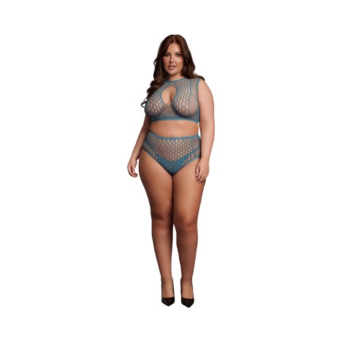 Le Desir Duo Net Key-Hole Bra Set Ocean Deep Plus Size