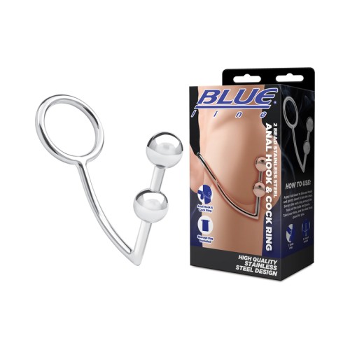 Gancho Anal y Anillo para el Pene Blue Line 2 Bead