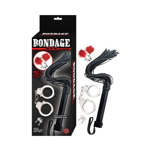 Kit de Bondage con Whip, Plumas y Esposas - Rojo