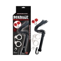 Kit de Bondage con Whip, Plumas y Esposas - Rojo