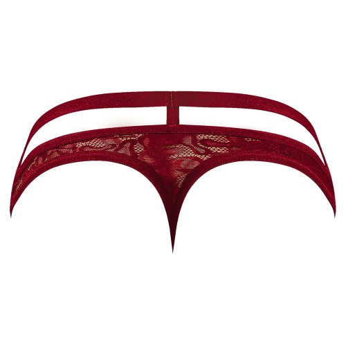 Male Power Lucifer Cut Out Strappy Thong Burgundy