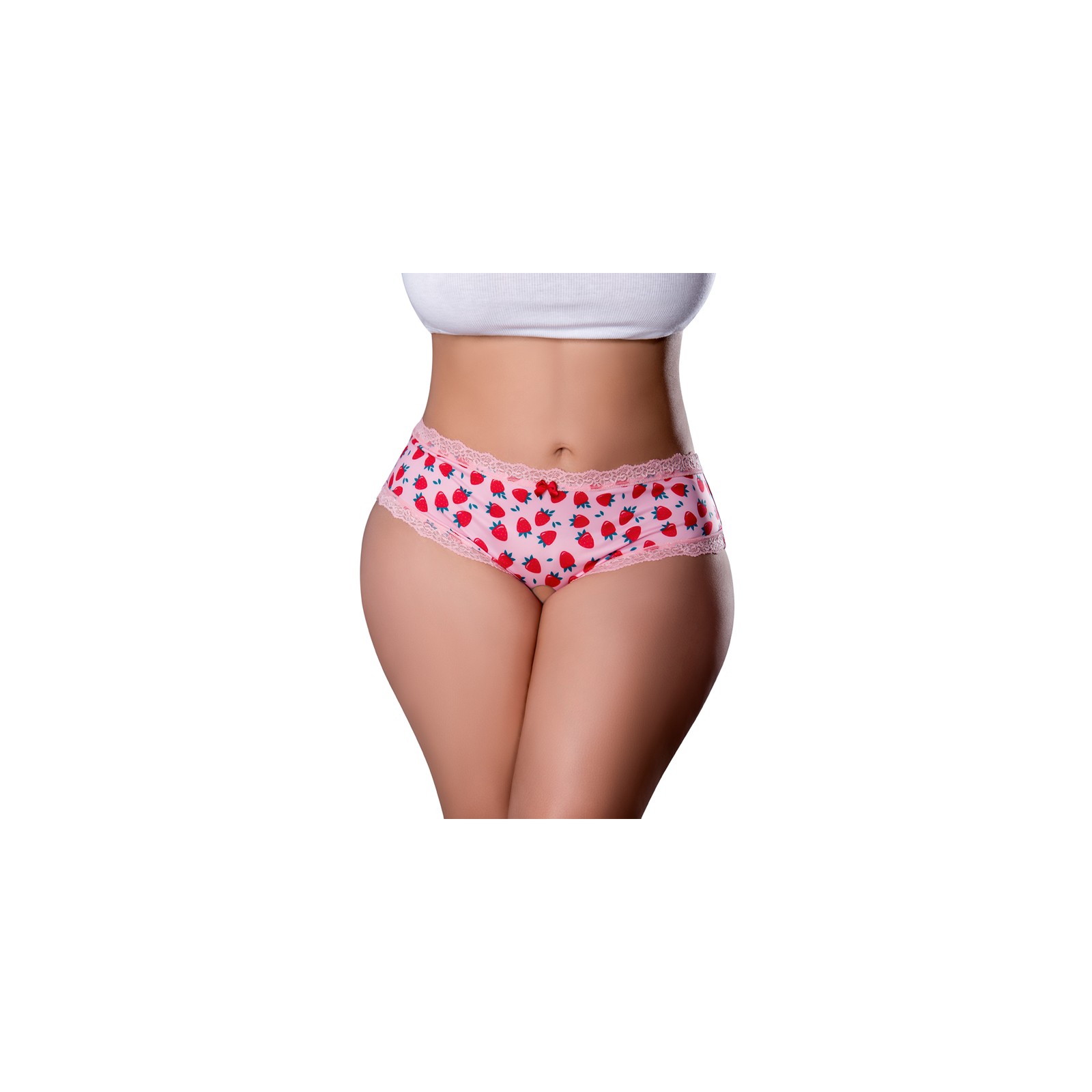 Shorts Crotchless Sweet Treats con Lubricante Fresa Tamaño Reina