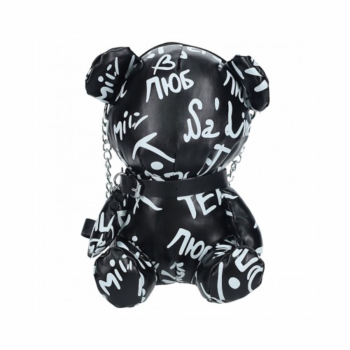 Bear Bag Pleather Writing in Black