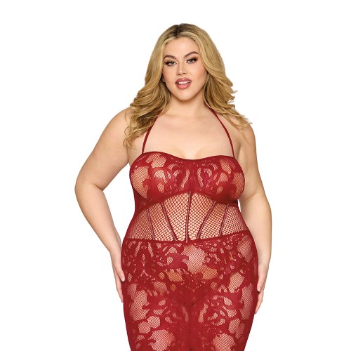 Dreamgirl Lace Bodystocking Gown Oxblood Queen Size