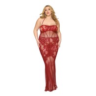 Dreamgirl Lace Bodystocking Gown Oxblood Queen Size