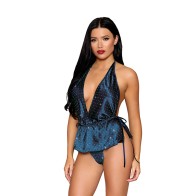 Dreamgirl Satin Plunge Teddy with Sparkle M