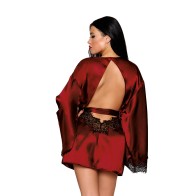 Dreamgirl Open Back Satin Robe with Lace Detail Oxblood S