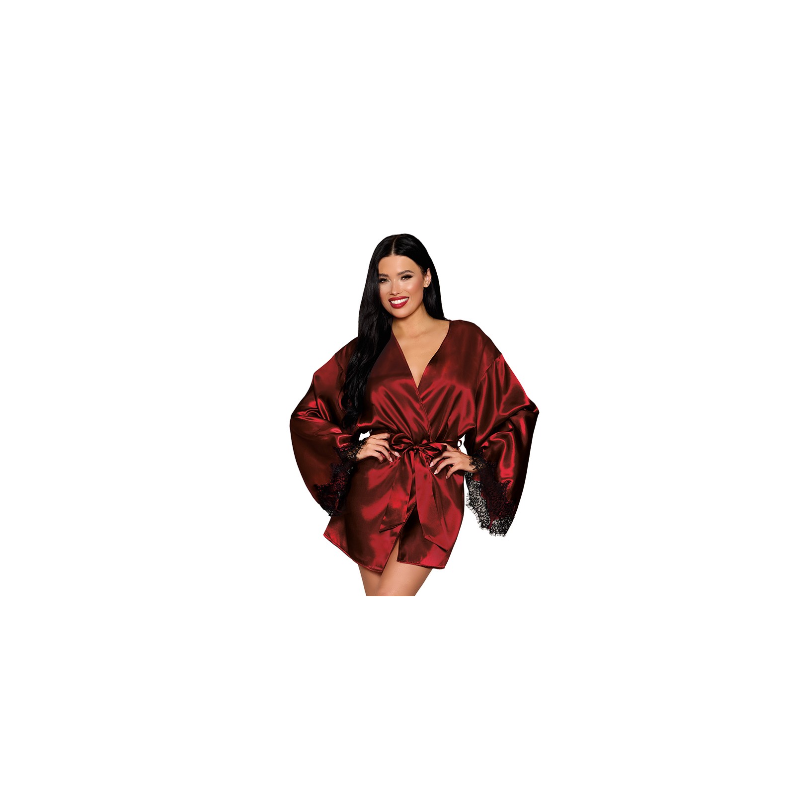 Dreamgirl Open Back Satin Robe with Lace Detail Oxblood M