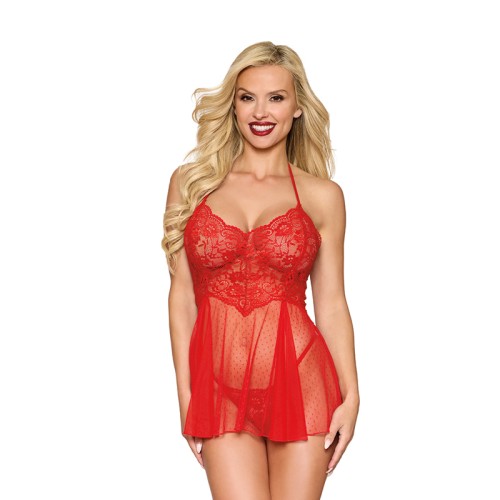 Babydoll de Encaje y G-String Rojo Dreamgirl O/S