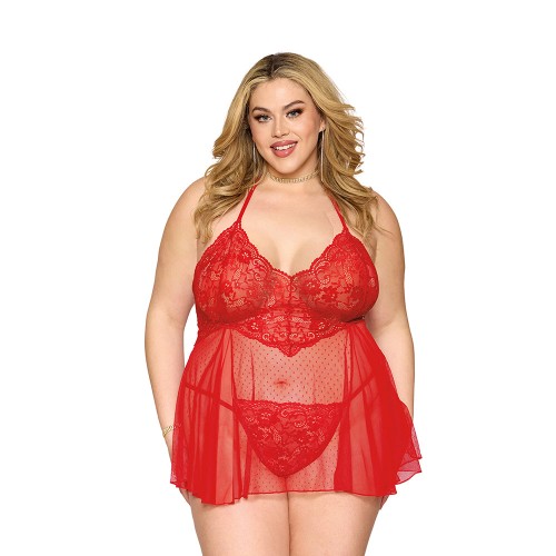 Dreamgirl Lace Babydoll and G-String Red Queen Size