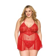 Babydoll de Encaje y G-String Dreamgirl Rojo Talla Reina